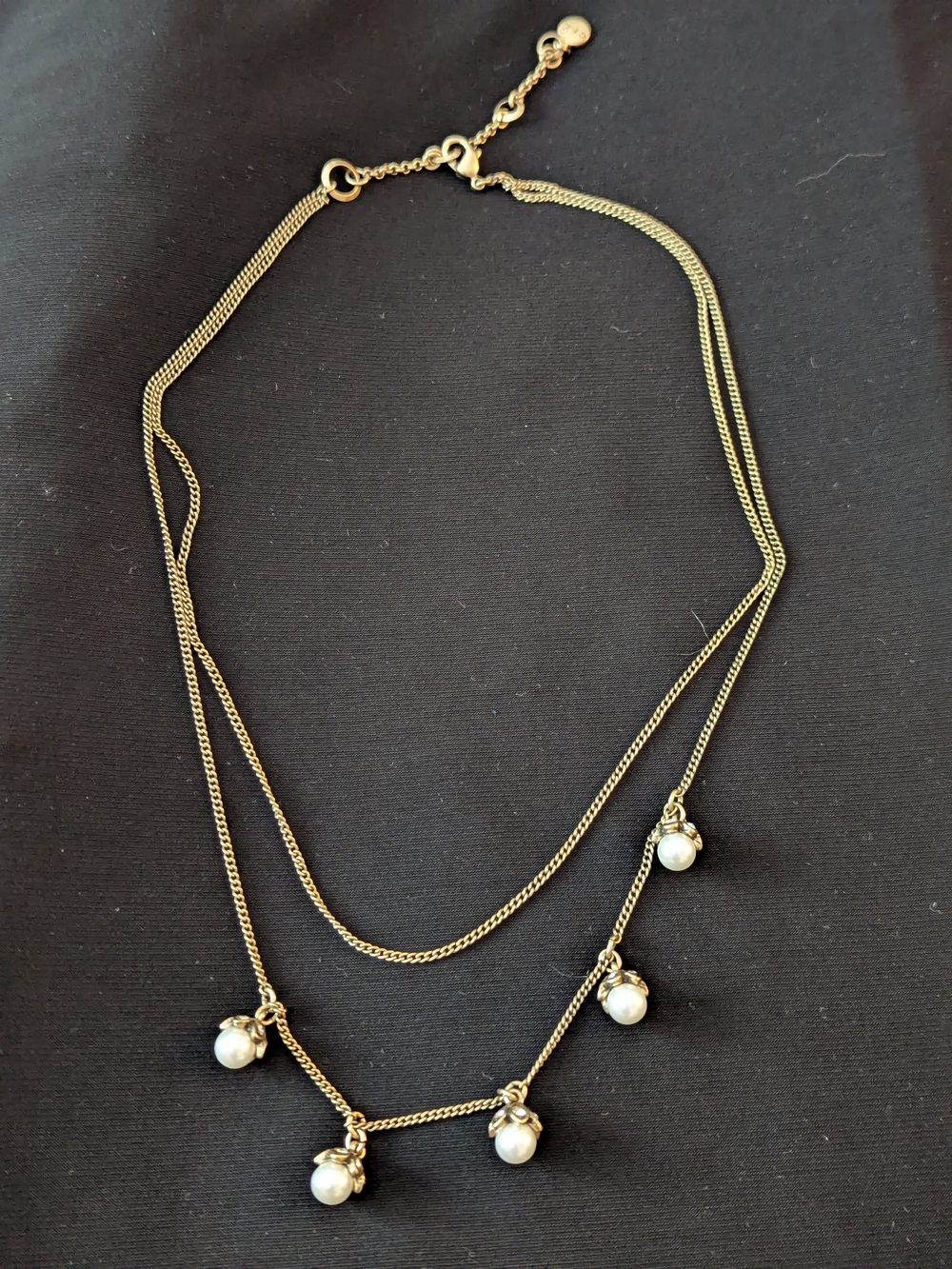 Gold-Tone Layered Necklace with Pearl Charms